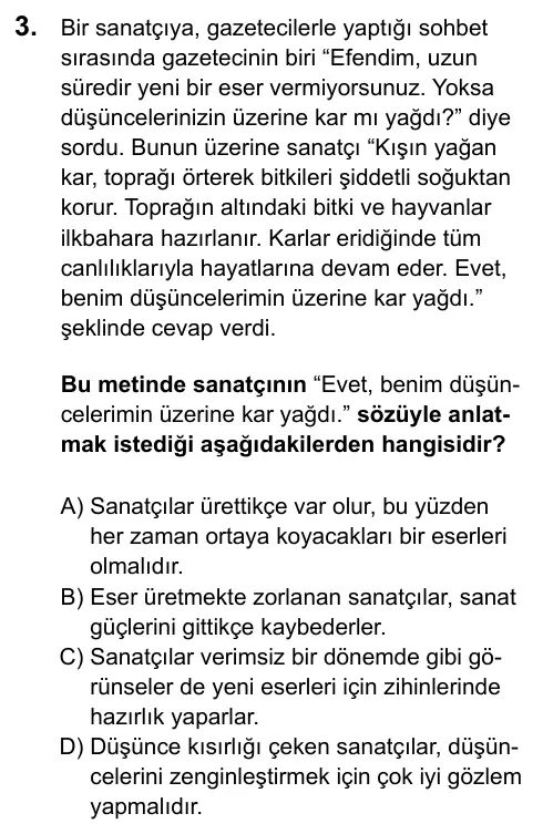 LGS 2020 Sözel Türkçe 3. Soru görseli