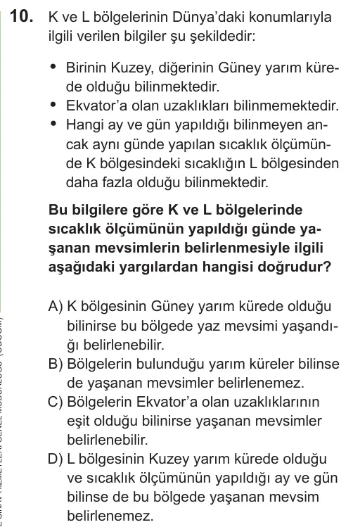 LGS 2021 Sayısal Fen Bilimleri 10. Soru görseli