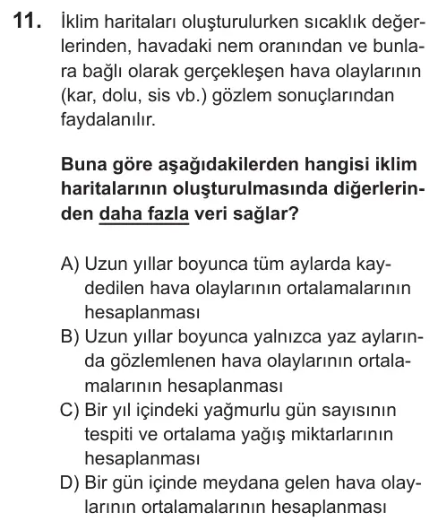 LGS 2021 Sayısal Fen Bilimleri 11. Soru görseli