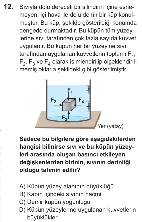 LGS 2021 Sayısal Fen Bilimleri 12. Soru görseli