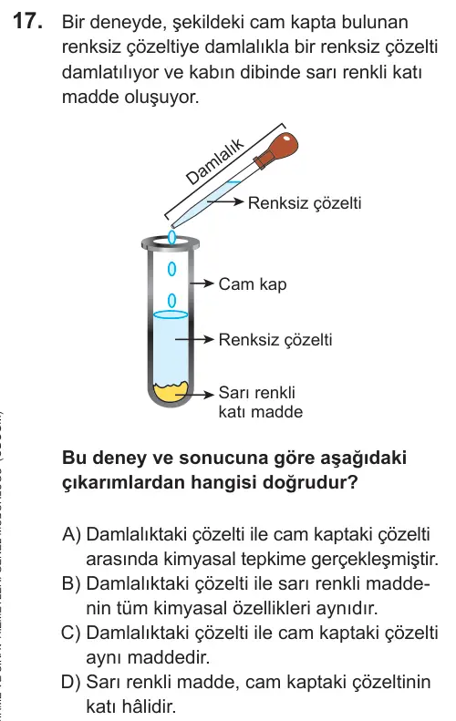 LGS 2021 Sayısal Fen Bilimleri 17. Soru görseli