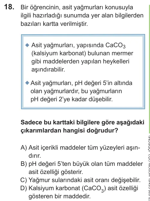 LGS 2021 Sayısal Fen Bilimleri 18. Soru görseli