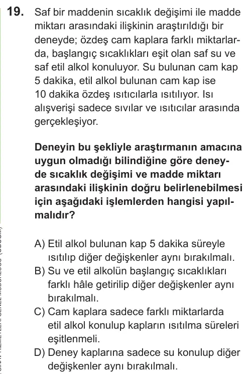 LGS 2021 Sayısal Fen Bilimleri 19. Soru görseli
