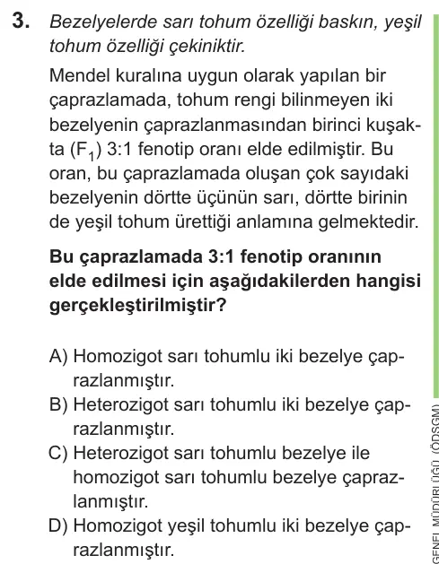 LGS 2021 Sayısal Fen Bilimleri 3. Soru görseli