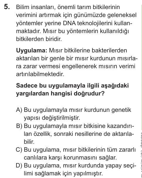 LGS 2021 Sayısal Fen Bilimleri 5. Soru görseli