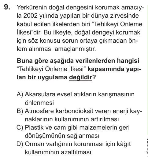 LGS 2021 Sayısal Fen Bilimleri 9. Soru görseli