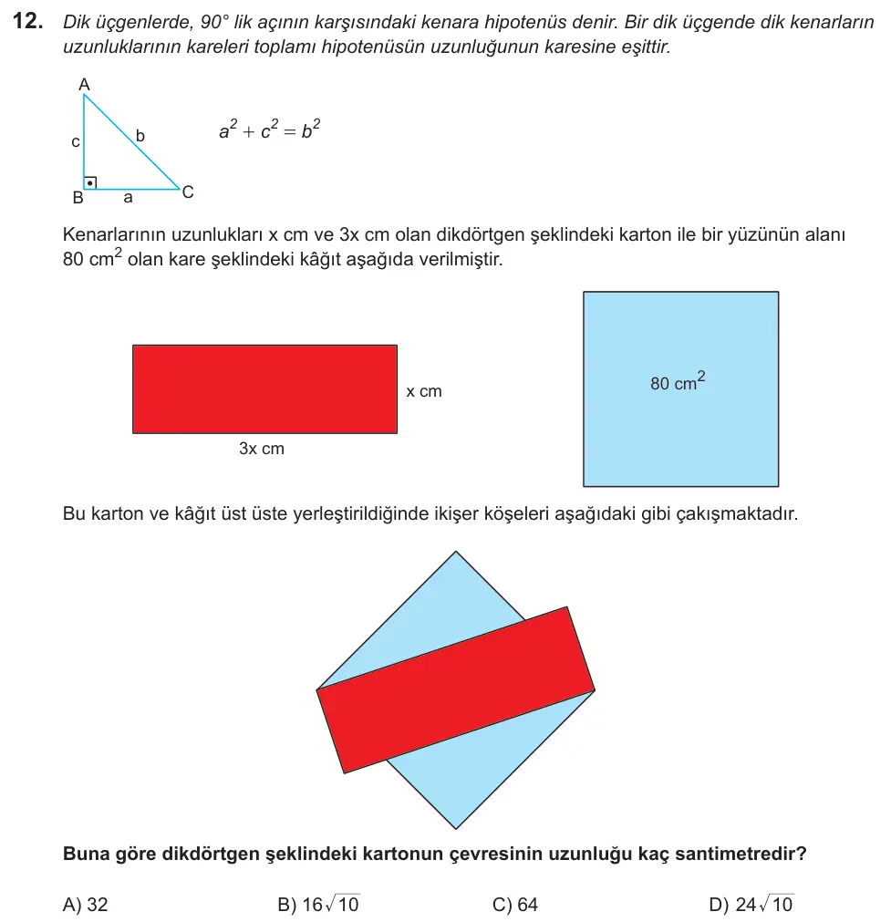 LGS 2021 Sayısal Matematik 12. Soru görseli