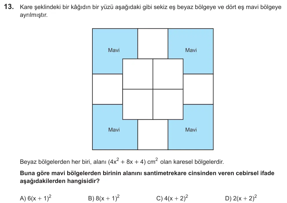 LGS 2021 Sayısal Matematik 13. Soru görseli