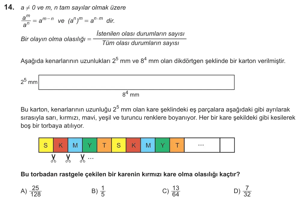 LGS 2021 Sayısal Matematik 14. Soru görseli