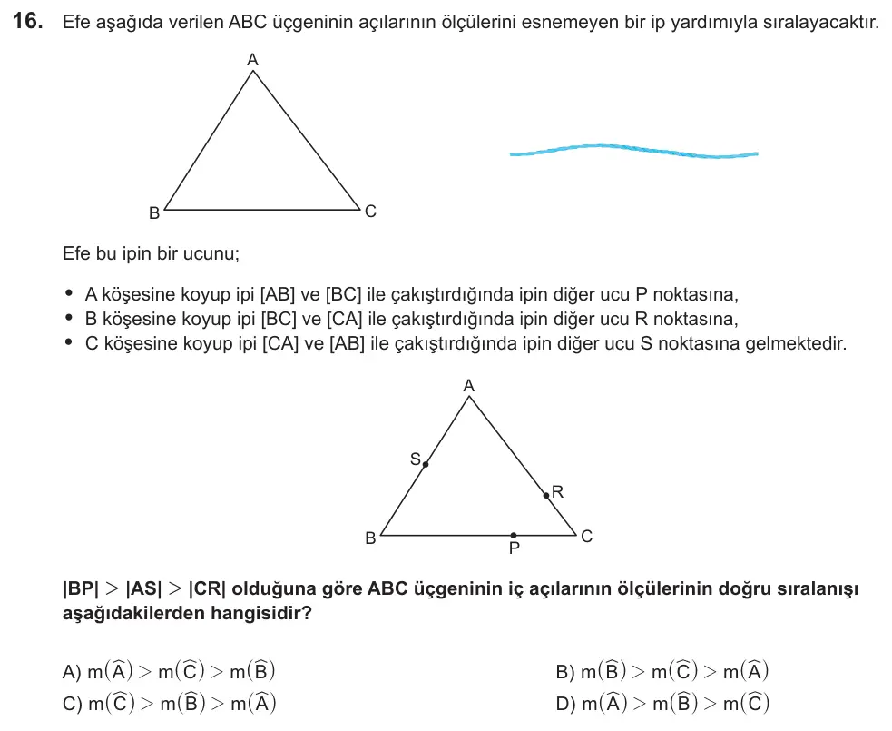LGS 2021 Sayısal Matematik 16. Soru görseli