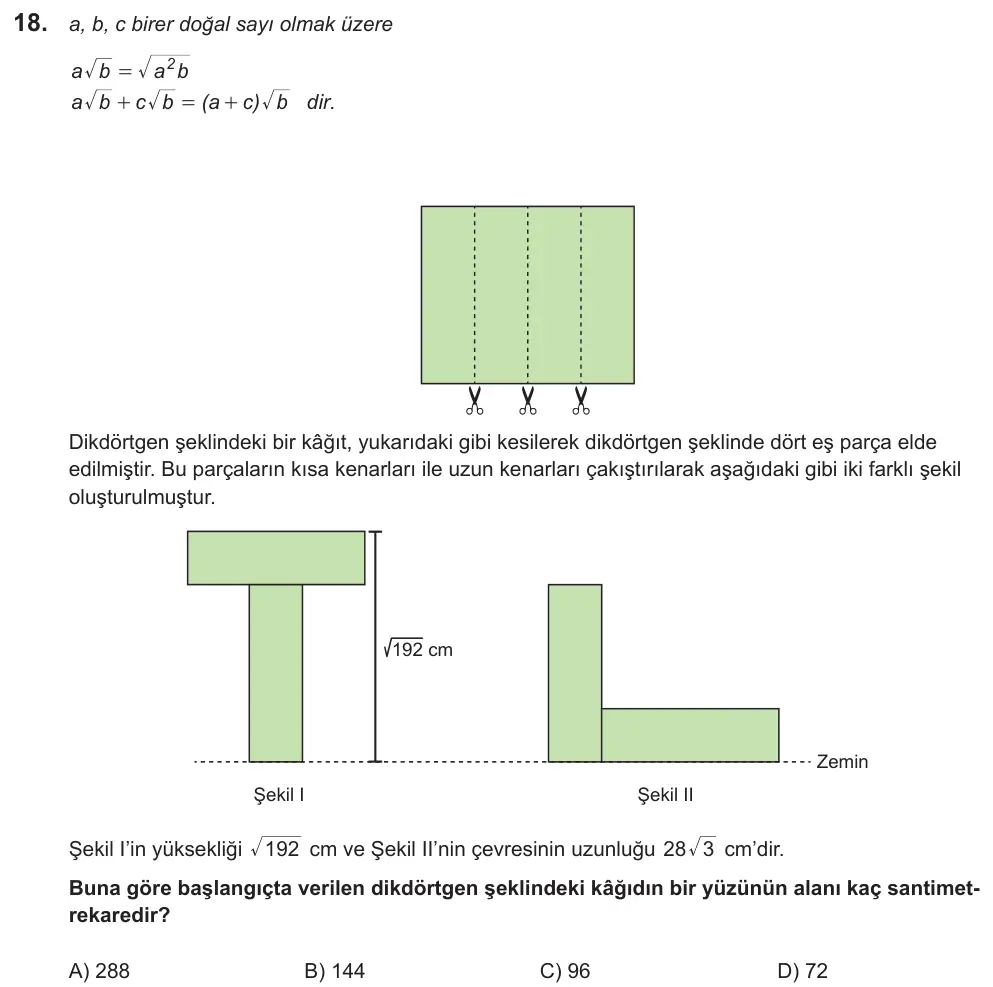 LGS 2021 Sayısal Matematik 18. Soru görseli