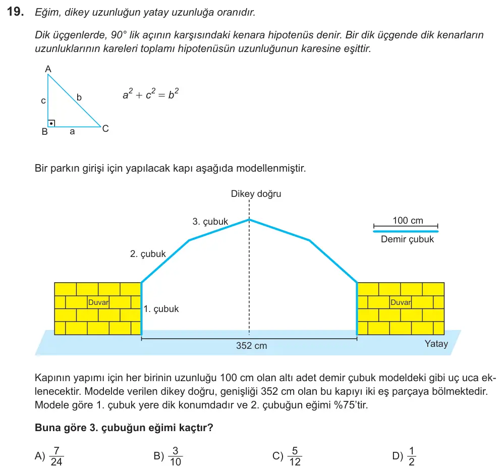 LGS 2021 Sayısal Matematik 19. Soru görseli