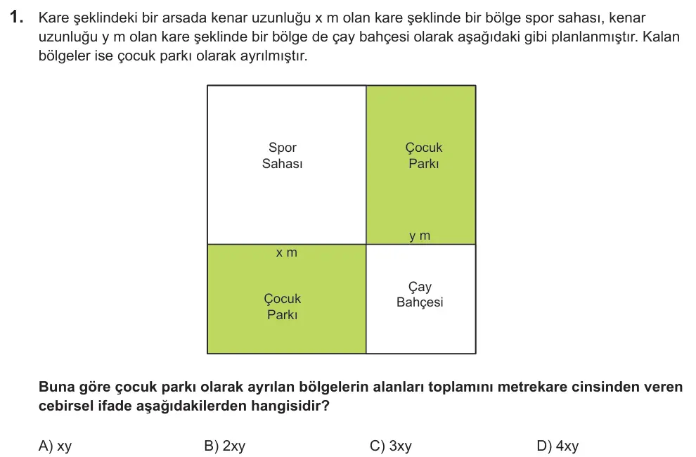 LGS 2021 Sayısal Matematik 1. Soru görseli