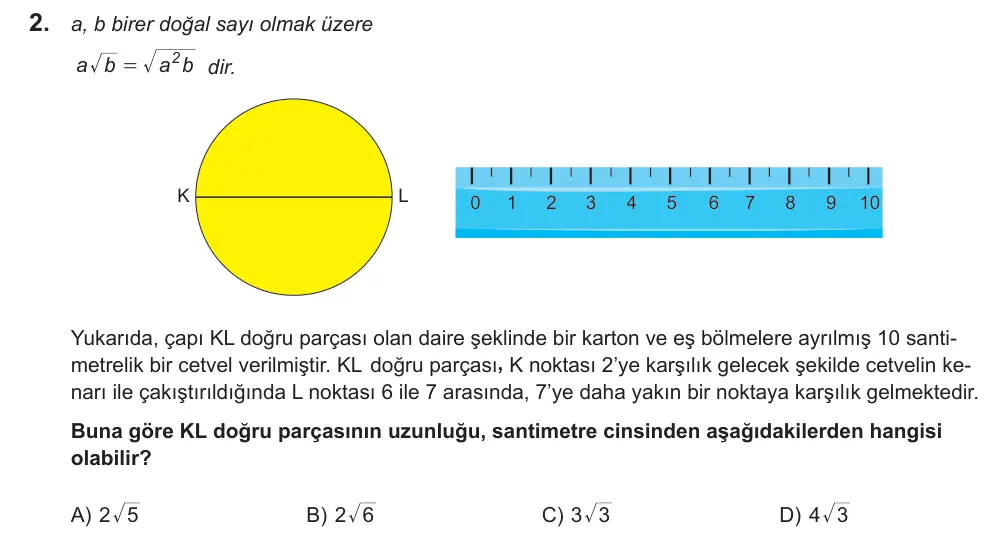 LGS 2021 Sayısal Matematik 2. Soru görseli