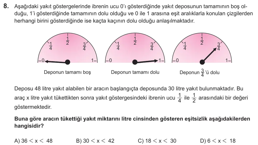 LGS 2021 Sayısal Matematik 8. Soru görseli