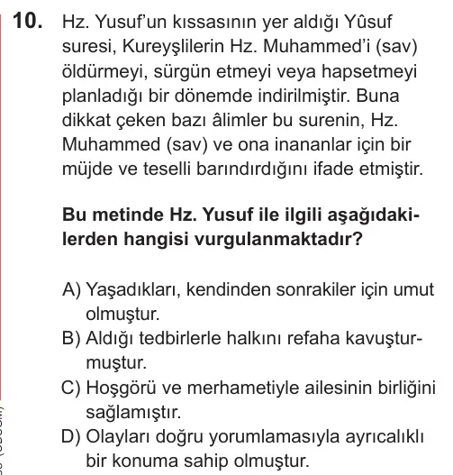 LGS 2021 Sözel Din Kültürü ve Ahlak Bilgisi 10. Soru görseli
