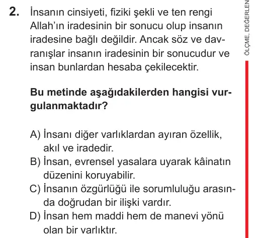 LGS 2021 Sözel Din Kültürü ve Ahlak Bilgisi 2. Soru görseli