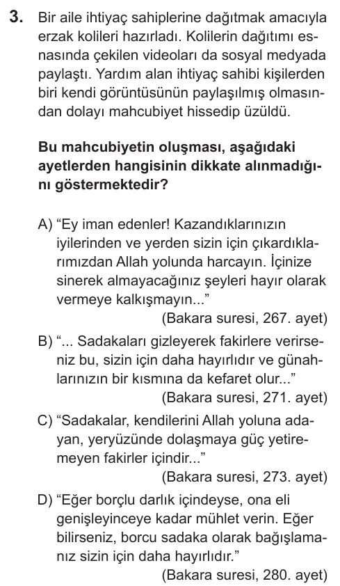 LGS 2021 Sözel Din Kültürü ve Ahlak Bilgisi 3. Soru görseli
