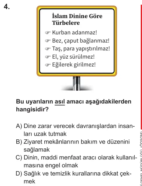 LGS 2021 Sözel Din Kültürü ve Ahlak Bilgisi 4. Soru görseli