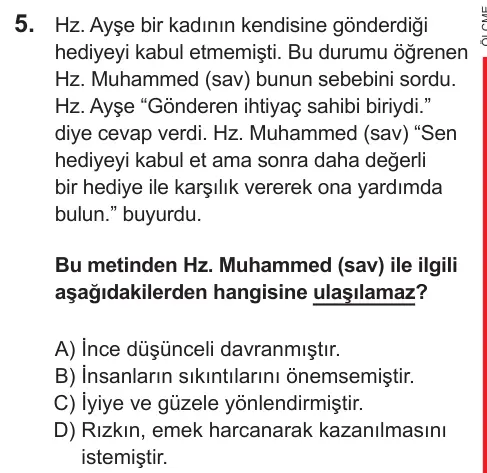 LGS 2021 Sözel Din Kültürü ve Ahlak Bilgisi 5. Soru görseli