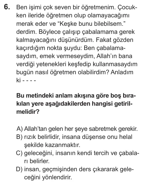 LGS 2021 Sözel Din Kültürü ve Ahlak Bilgisi 6. Soru görseli