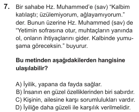 LGS 2021 Sözel Din Kültürü ve Ahlak Bilgisi 7. Soru görseli