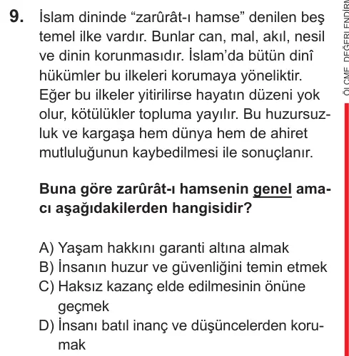 LGS 2021 Sözel Din Kültürü ve Ahlak Bilgisi 9. Soru görseli