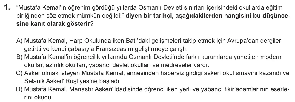 LGS 2021 Sözel T.C. İnkılap Tarihi ve Atatürkçülük 1. Soru görseli