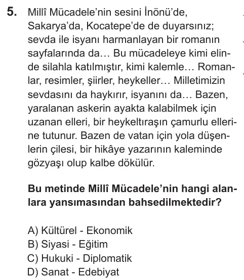 LGS 2021 Sözel T.C. İnkılap Tarihi ve Atatürkçülük 5. Soru görseli