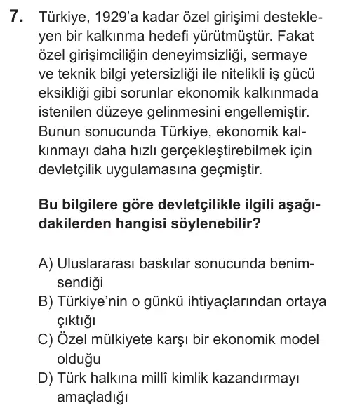 LGS 2021 Sözel T.C. İnkılap Tarihi ve Atatürkçülük 7. Soru görseli