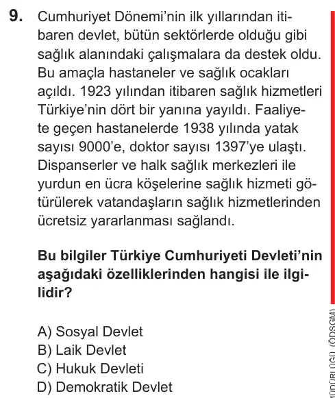 LGS 2021 Sözel T.C. İnkılap Tarihi ve Atatürkçülük 9. Soru görseli