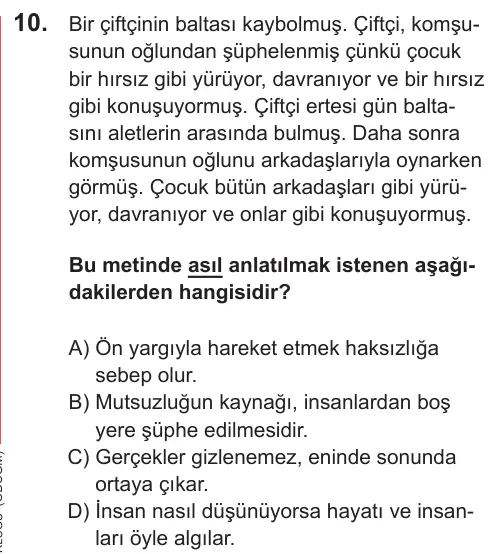 LGS 2021 Sözel Türkçe 10. Soru görseli