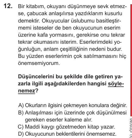 LGS 2021 Sözel Türkçe 12. Soru görseli