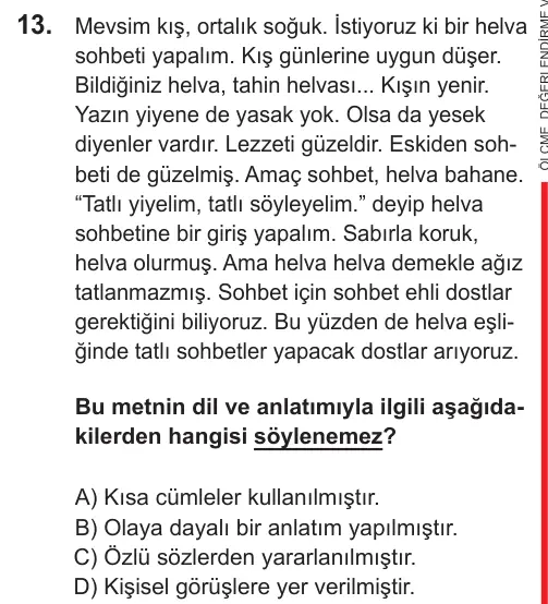 LGS 2021 Sözel Türkçe 13. Soru görseli