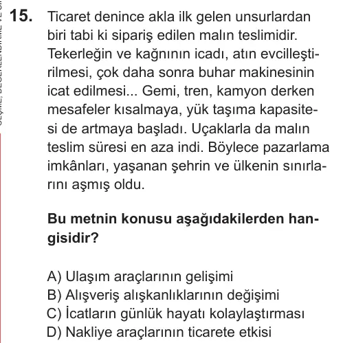 LGS 2021 Sözel Türkçe 15. Soru görseli