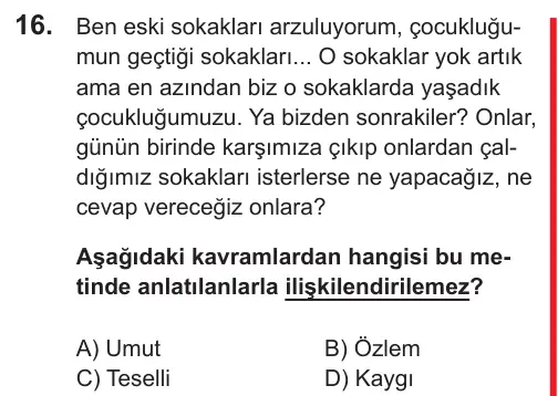 LGS 2021 Sözel Türkçe 16. Soru görseli