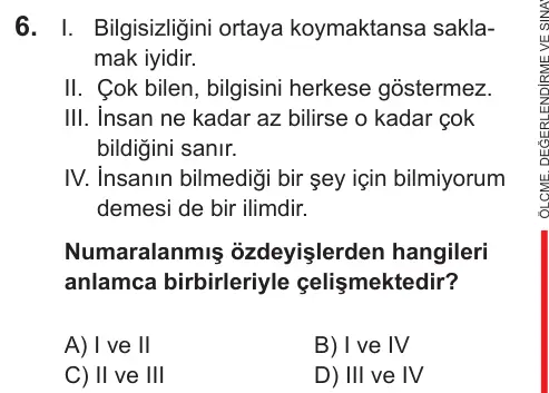 LGS 2021 Sözel Türkçe 6. Soru görseli