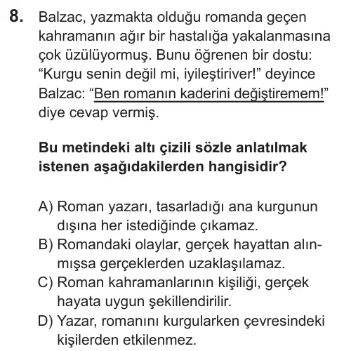 LGS 2021 Sözel Türkçe 8. Soru görseli