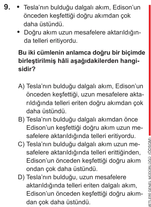 LGS 2021 Sözel Türkçe 9. Soru görseli