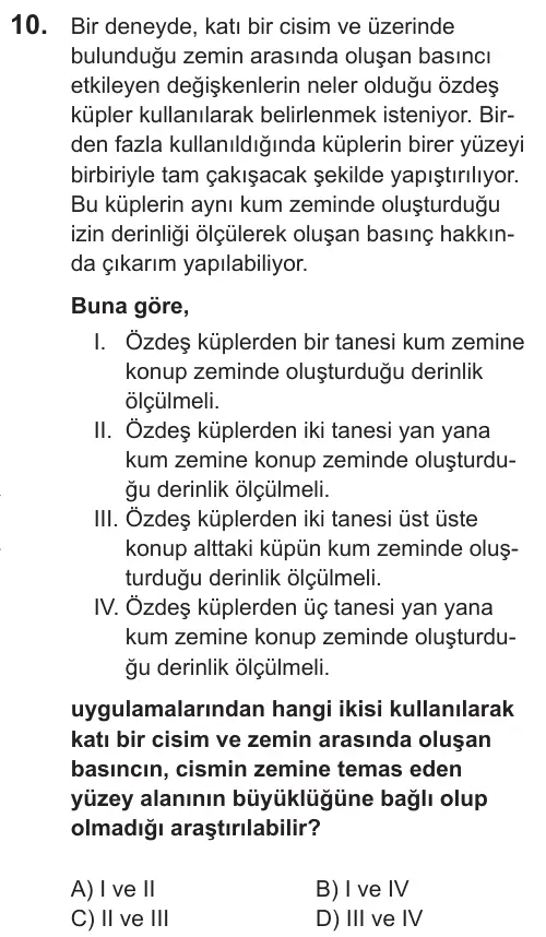 LGS 2022 Sayısal Fen Bilimleri 10. Soru görseli