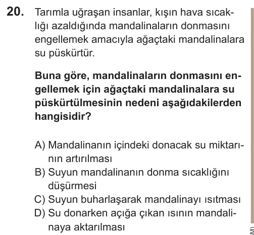LGS 2022 Sayısal Fen Bilimleri 20. Soru görseli