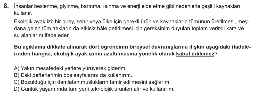 LGS 2022 Sayısal Fen Bilimleri 8. Soru görseli