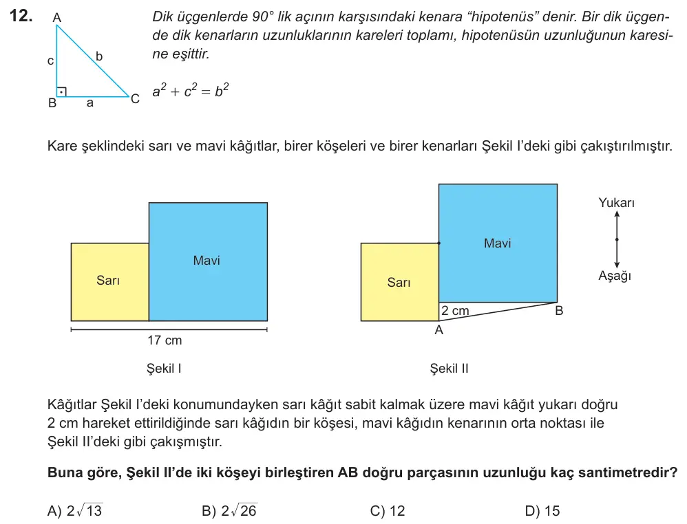 LGS 2022 Sayısal Matematik 12. Soru görseli