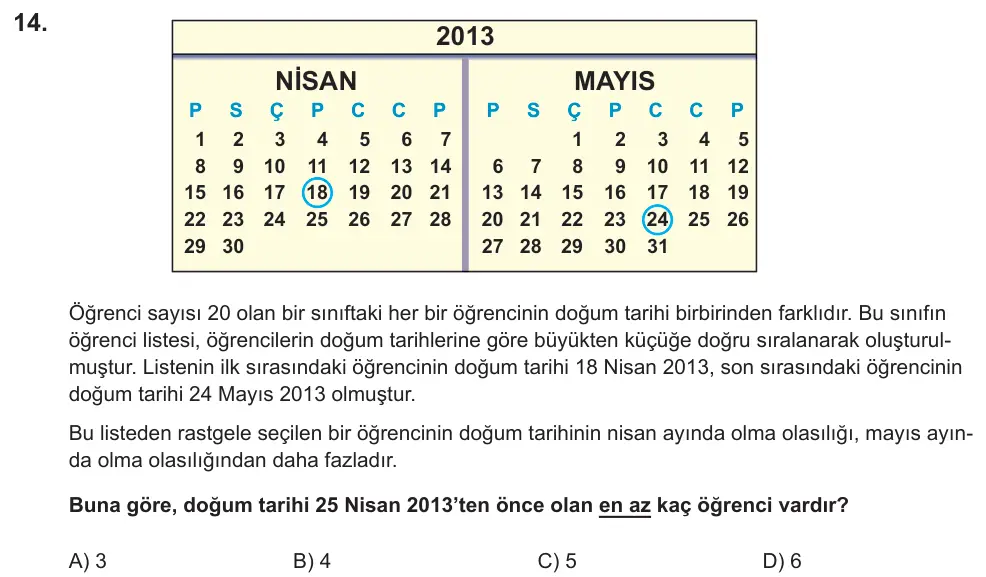 LGS 2022 Sayısal Matematik 14. Soru görseli