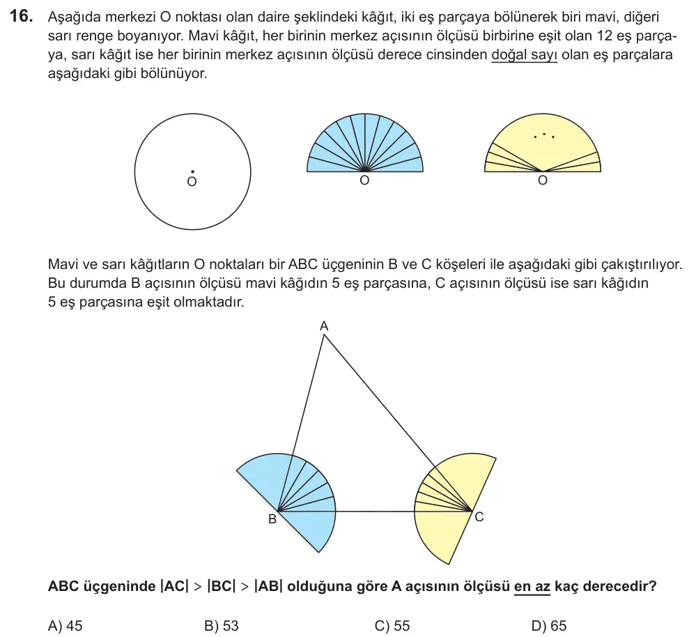 LGS 2022 Sayısal Matematik 16. Soru görseli