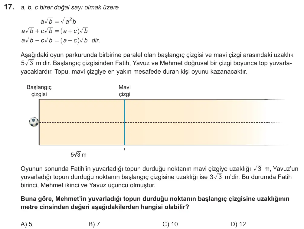 LGS 2022 Sayısal Matematik 17. Soru görseli
