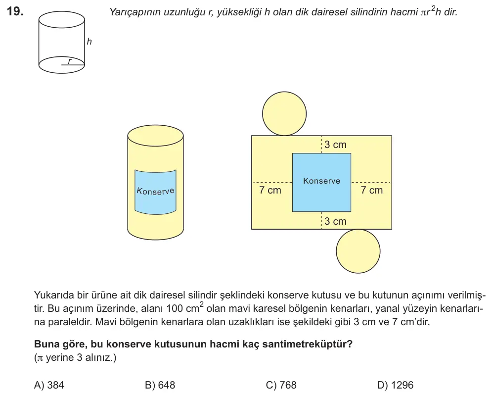 LGS 2022 Sayısal Matematik 19. Soru görseli