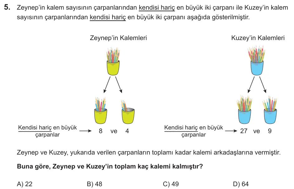 LGS 2022 Sayısal Matematik 5. Soru görseli