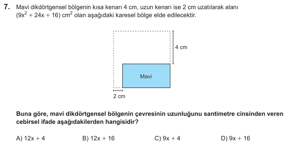 LGS 2022 Sayısal Matematik 7. Soru görseli