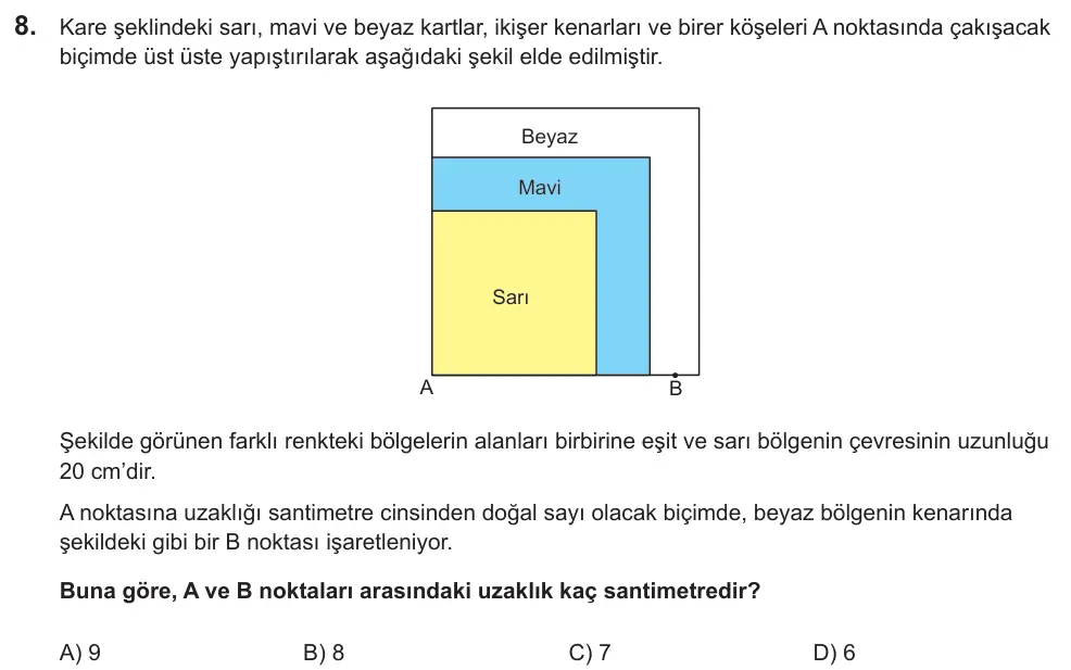 LGS 2022 Sayısal Matematik 8. Soru görseli